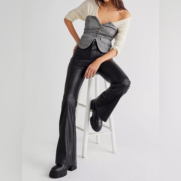 Free People Pants - Free People Vegan Leather Flare Pants Black